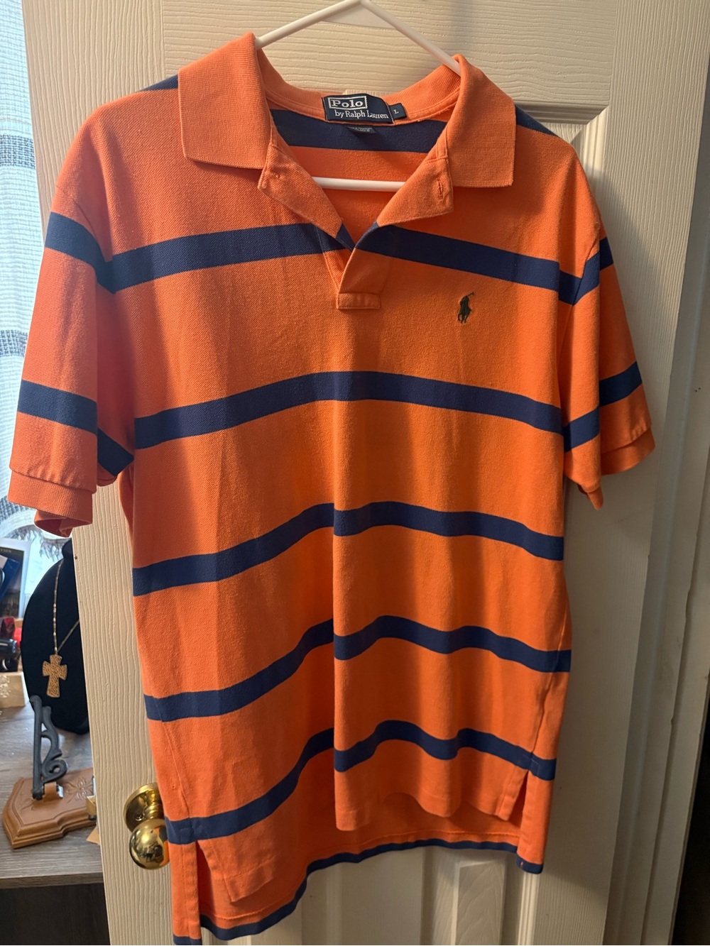 Ralph Lauren Orange and Navy Striped Polo Shirt